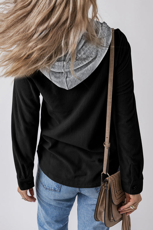 Isabella Hooded Drawstring Corduroy Shacket