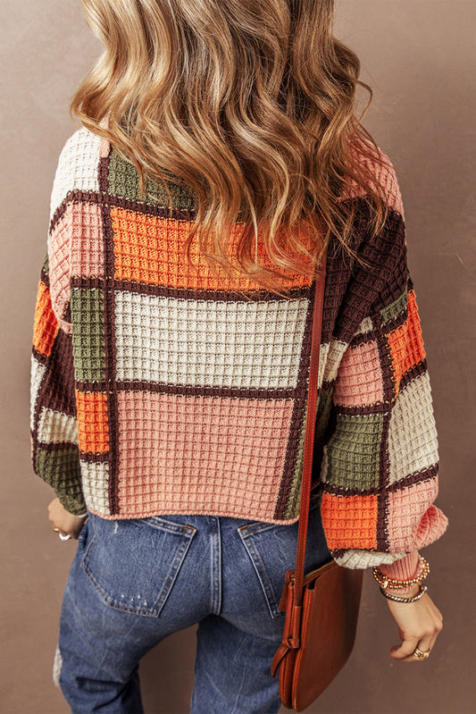 Zoey Waffle Knit Drawstring Mock Neck Sweater