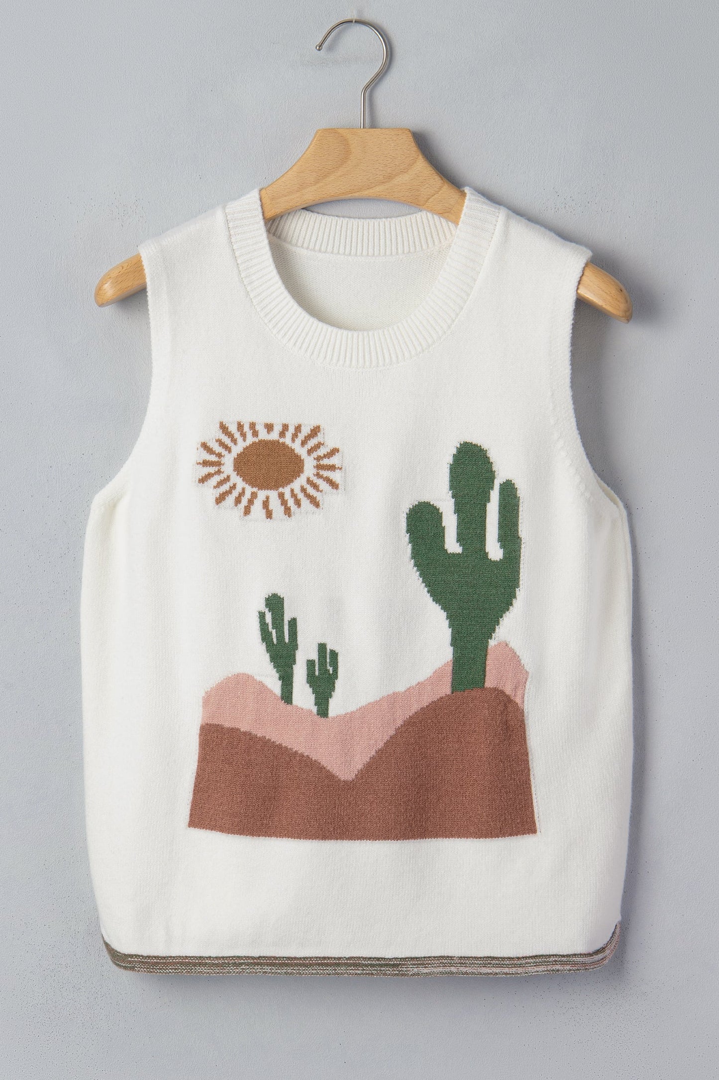 Western Cactus Oasis Sleeveless Sweater Top