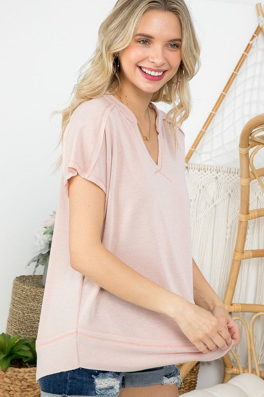 WASHED TERRY SOLID CASUAL TOP
