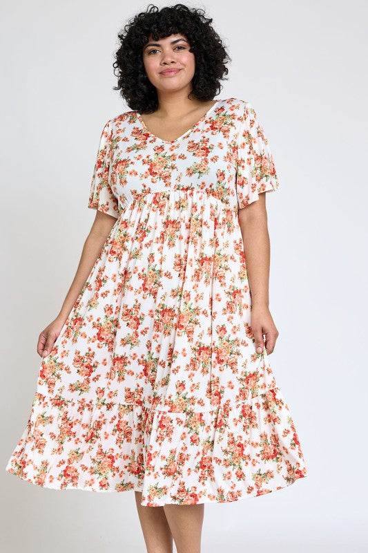 Floral Angel Sleeve Midi Dress