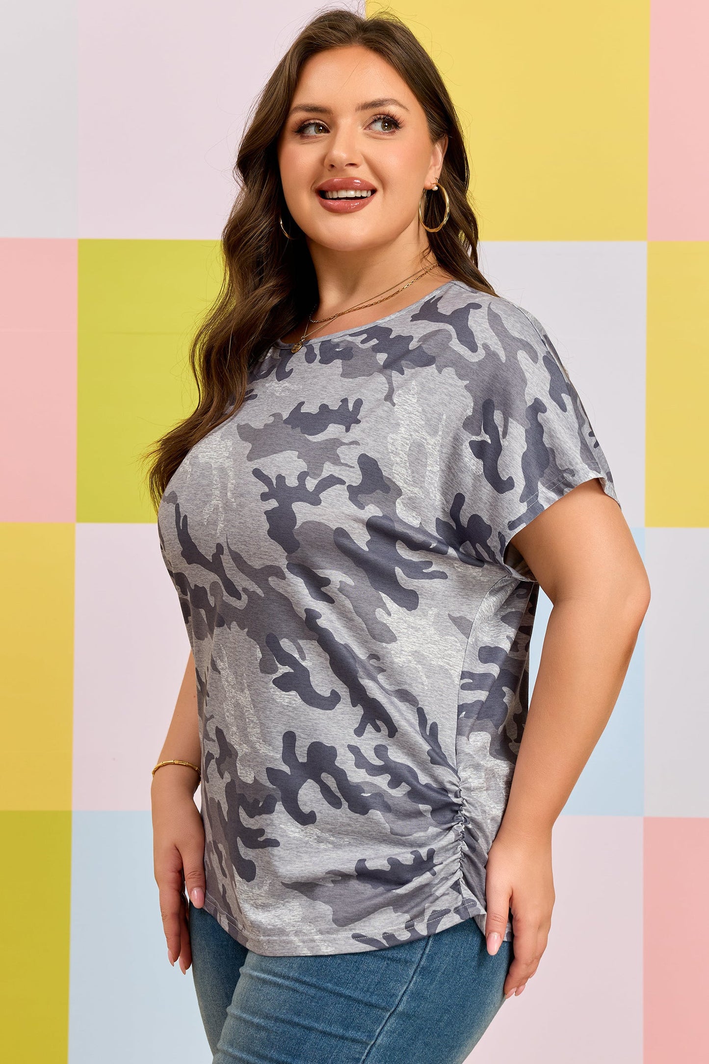 Plus Size Camo Short Sleeve T-Shirt