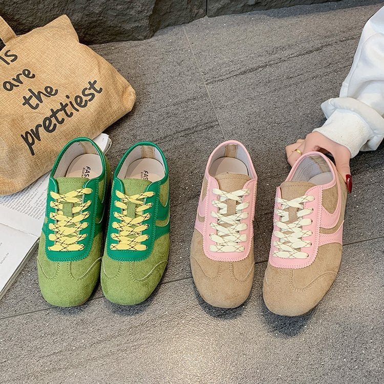 Women's Contrast Panel Suede Retro Sneakers