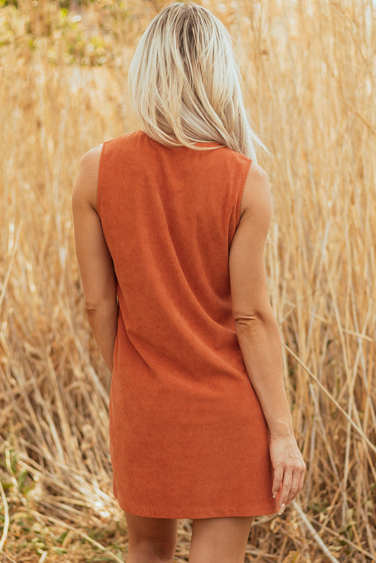 Western Corduroy Embroidered Patch Pocket Mini Dress