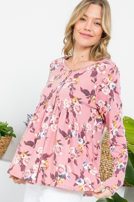 PLUS ALLOVER FLORAL BABYDOLL TOP