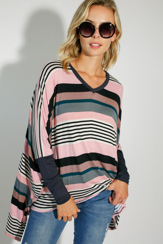 MULTI ENGINEERING STRIPE PRINT JERSEY OVERSIZE BOX