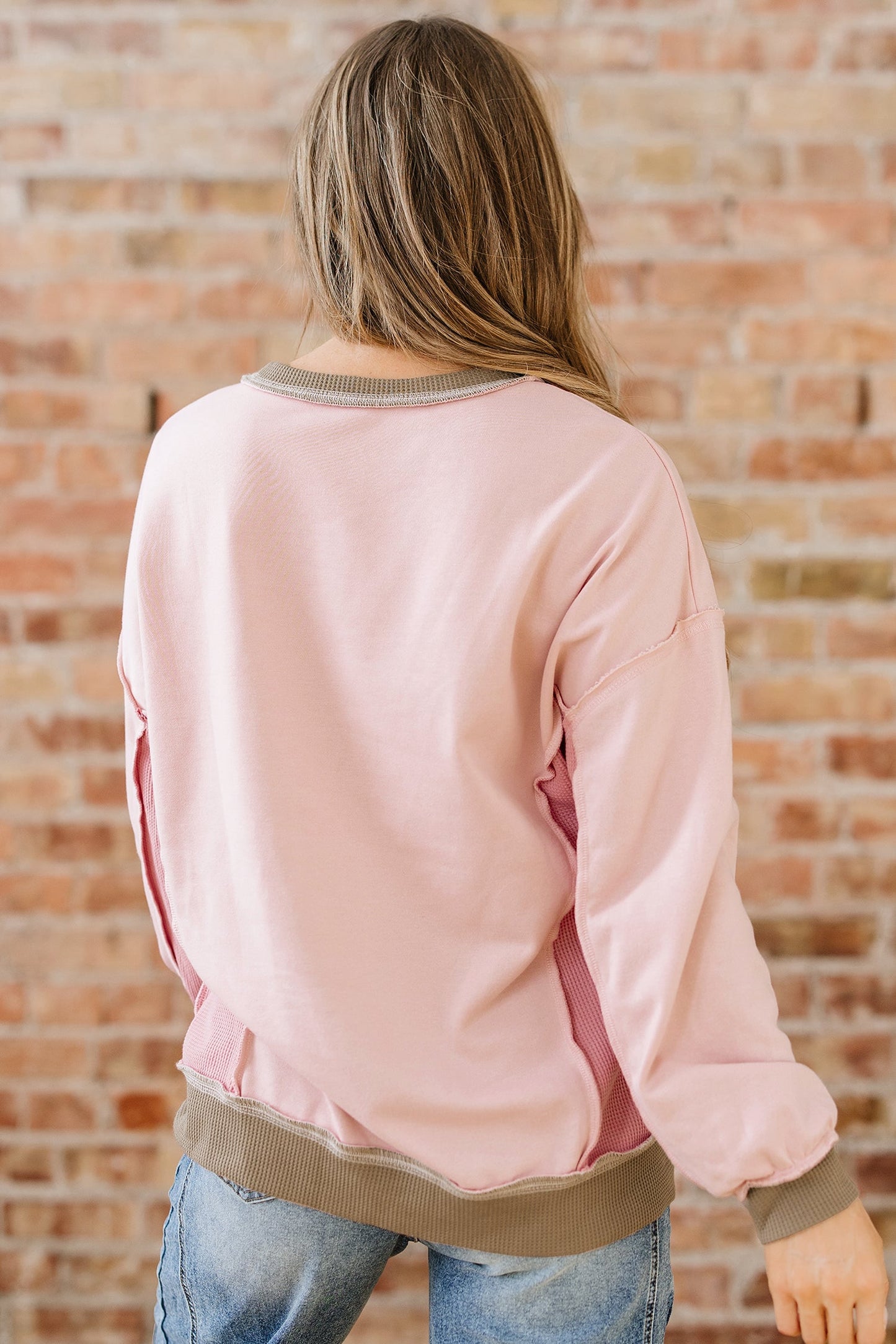 Colorblock Waffle Patchwork Oversize Sweatshirt