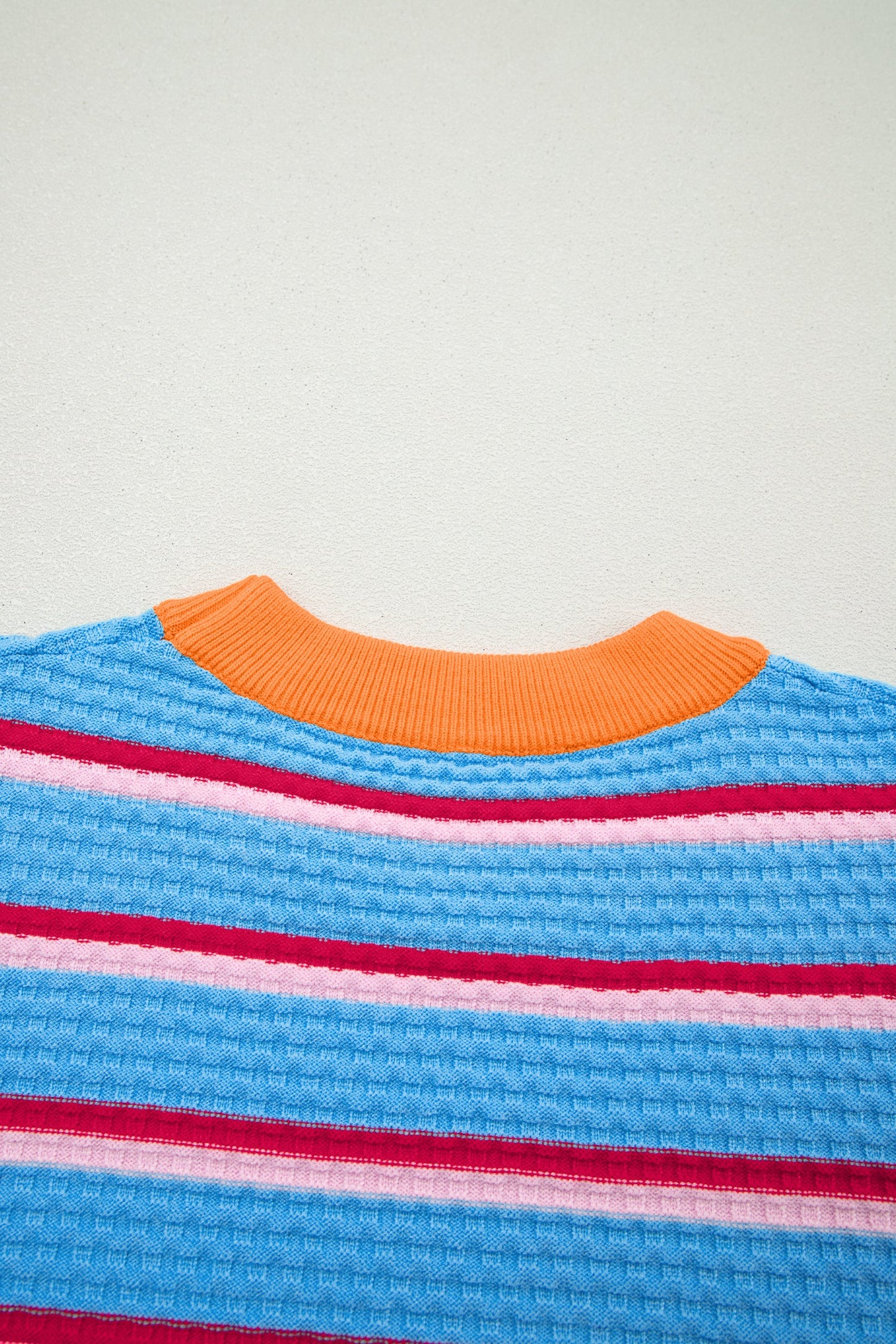 Stripe Colorblock Trim 3/4 Sleeve Sweater Top