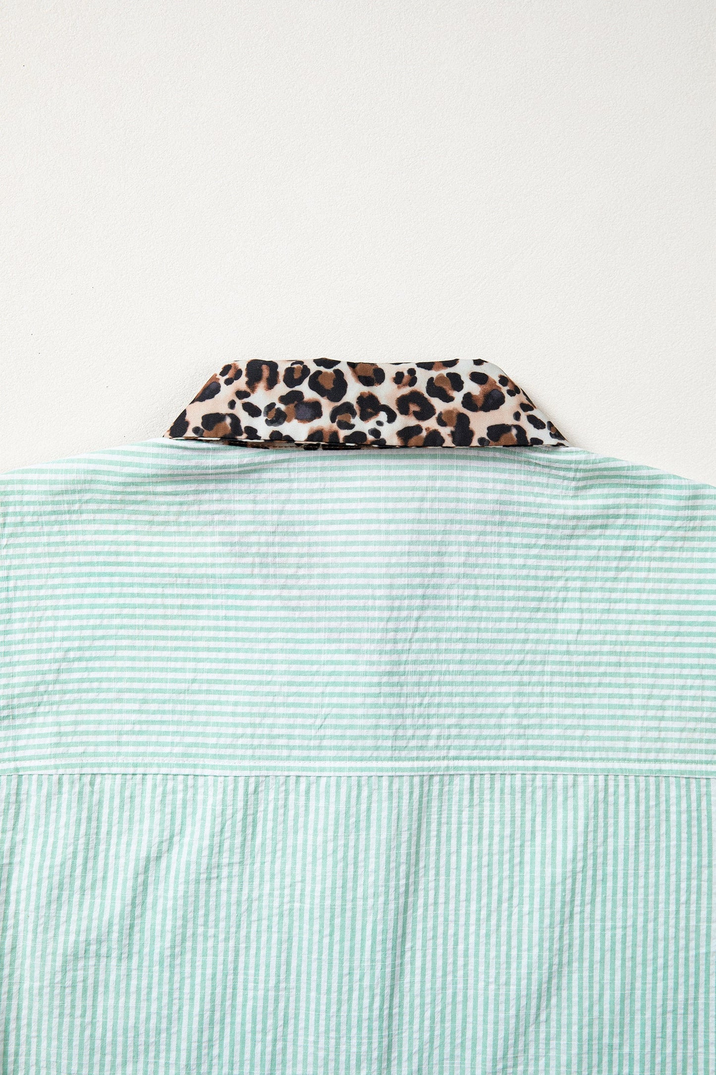 Stripe Leopard Contrast Collar Short Sleeve Shirt