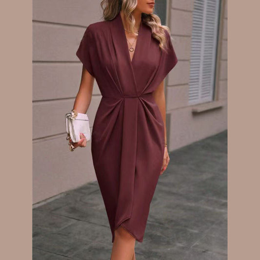 Pleated A-Line Midi Dress – V-Neck Sleeveless Summer Dress