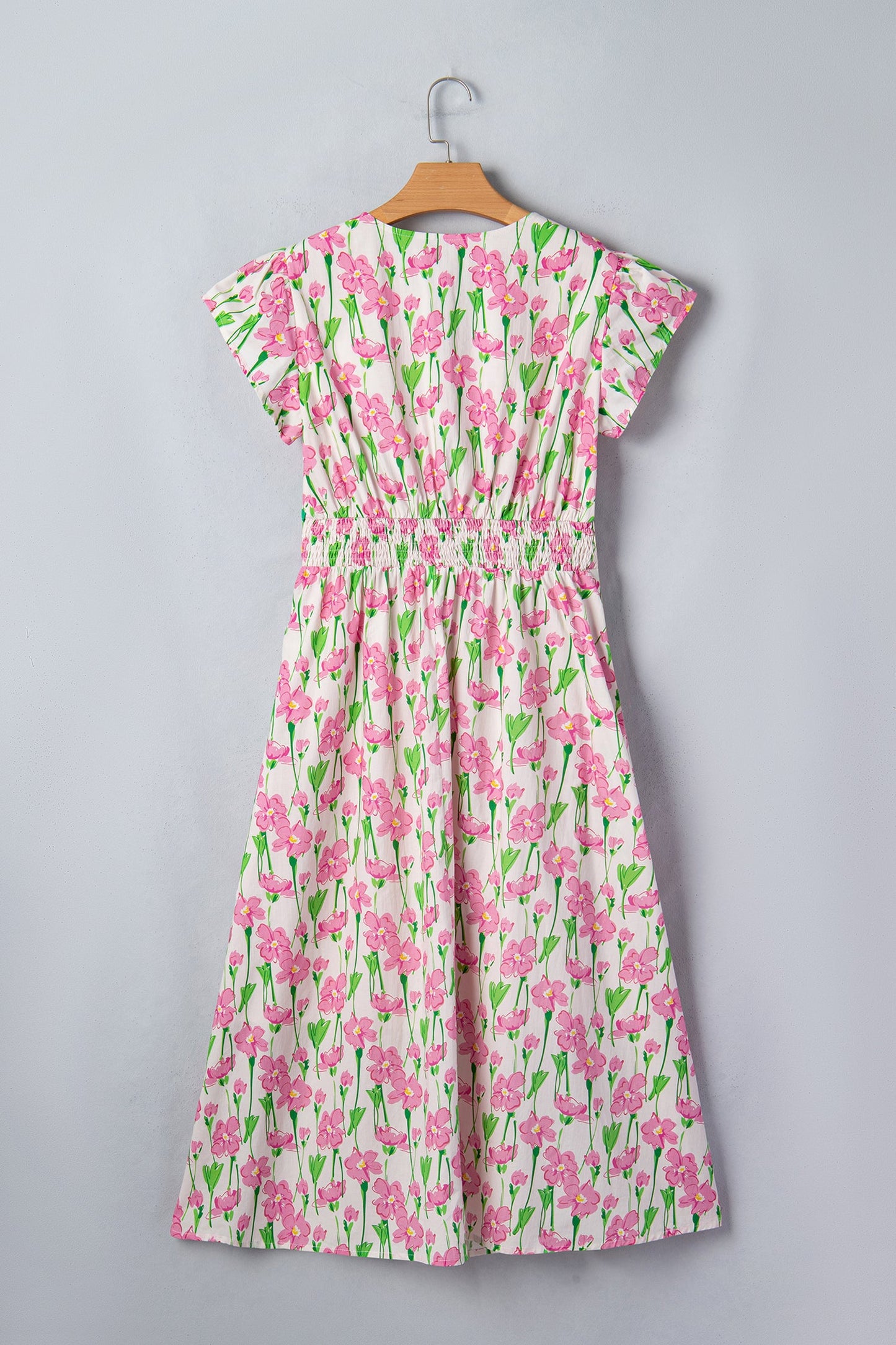 Floral V-Neck Short Sleeve Midi Dress