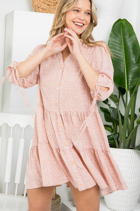 DOT BUTTON DOWN TIERED DRESS