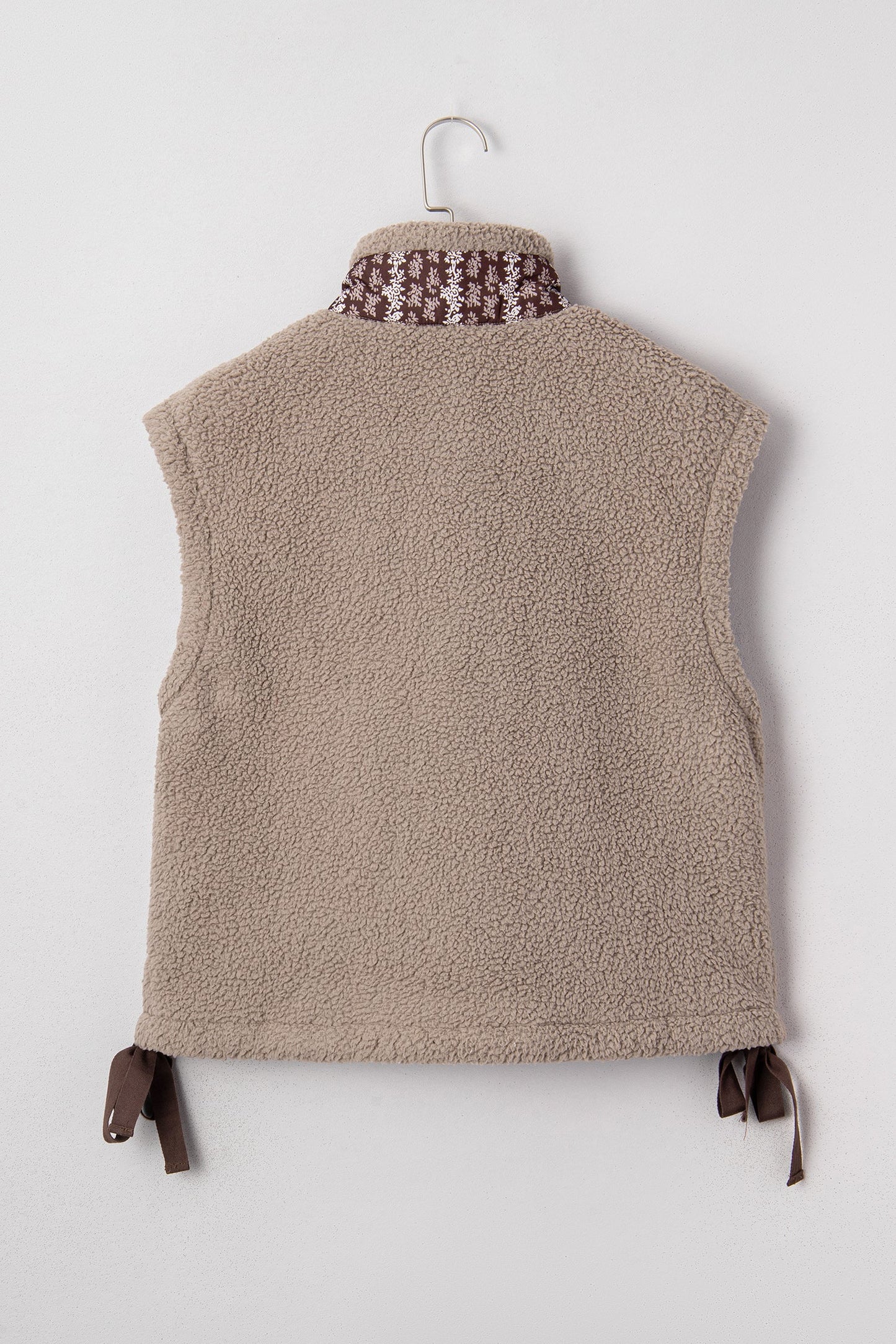 Floral Contrast Trim Fleece Side Bow Tie Vest