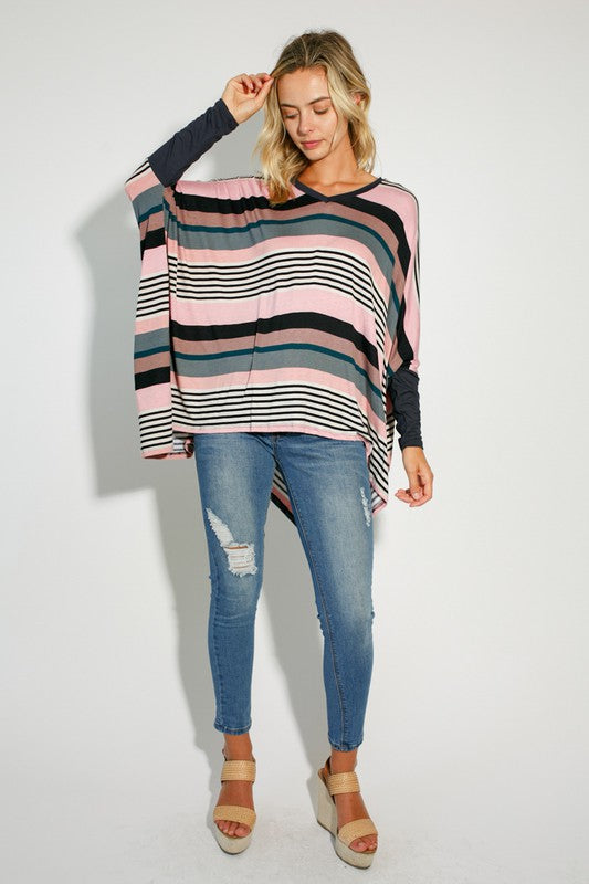 MULTI ENGINEERING STRIPE PRINT JERSEY OVERSIZE BOX