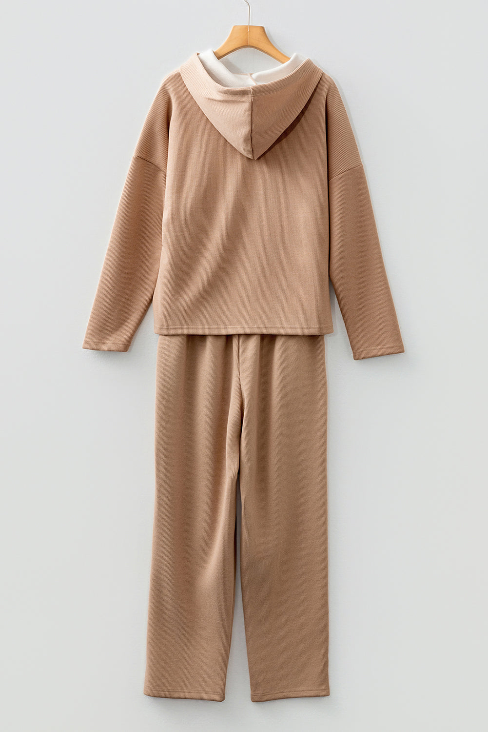 Solid Corduroy Lace Hoodie and Pants Set