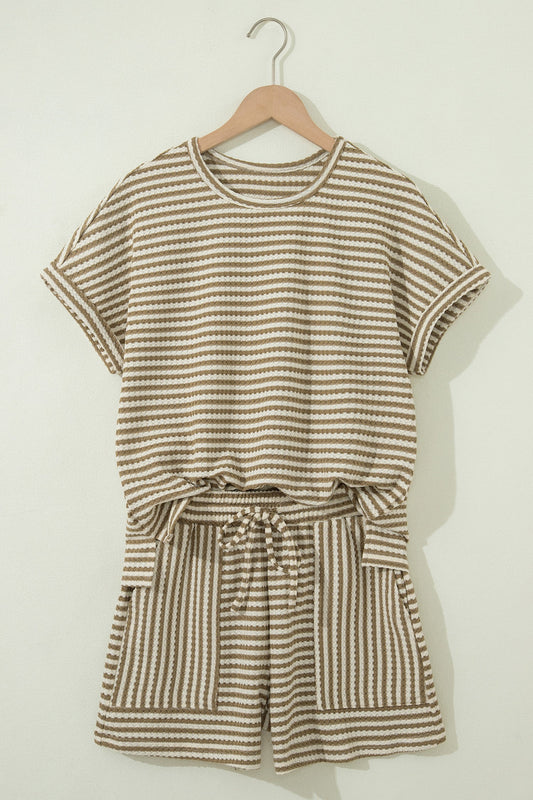 Stripe Textured Knit Top & Shorts Set