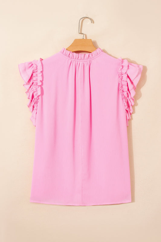 Plus Size Solid Ruffle Tassel Tie V-Neck Blouse