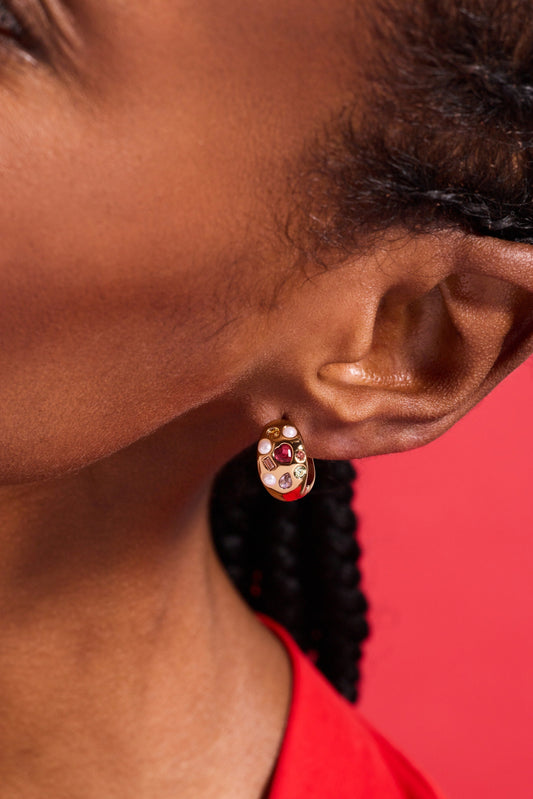 Gemstone Puffy Huggie Hoop Earrings