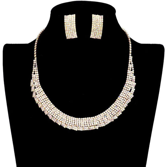 Trendy Crystal Rhinestone Pave Collar Necklace Earring Set