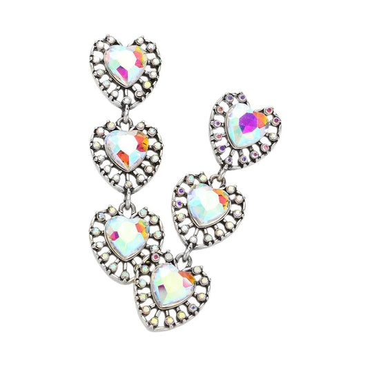 Heart Stone Cluster Link Dropdown Earrings