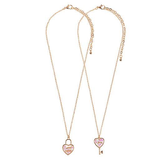 2PCS - Love & Love More BFF Heart Lock Key Necklace Set Jewelry Set