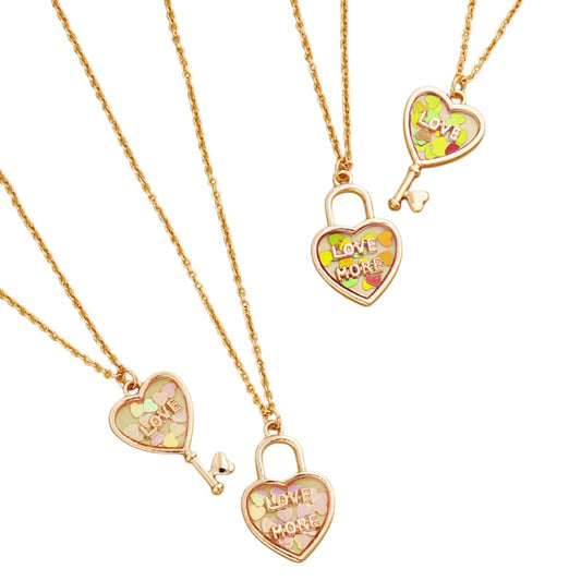 2PCS - Love & Love More BFF Heart Lock Key Necklace Set Jewelry Set