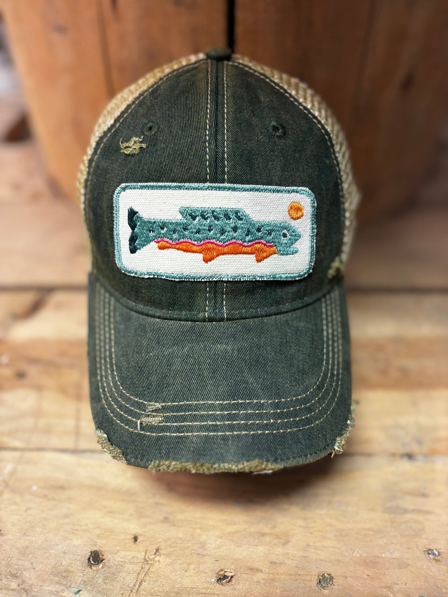 Rainbow Trout distressed snapback Cap