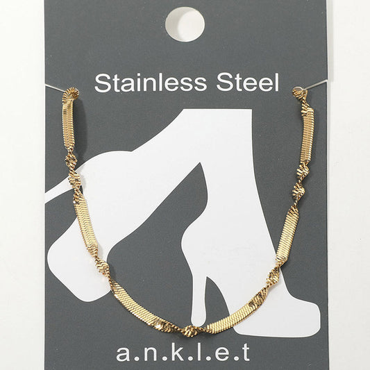 Stainless Steel Twist Accent Herringbone Chain Anklet