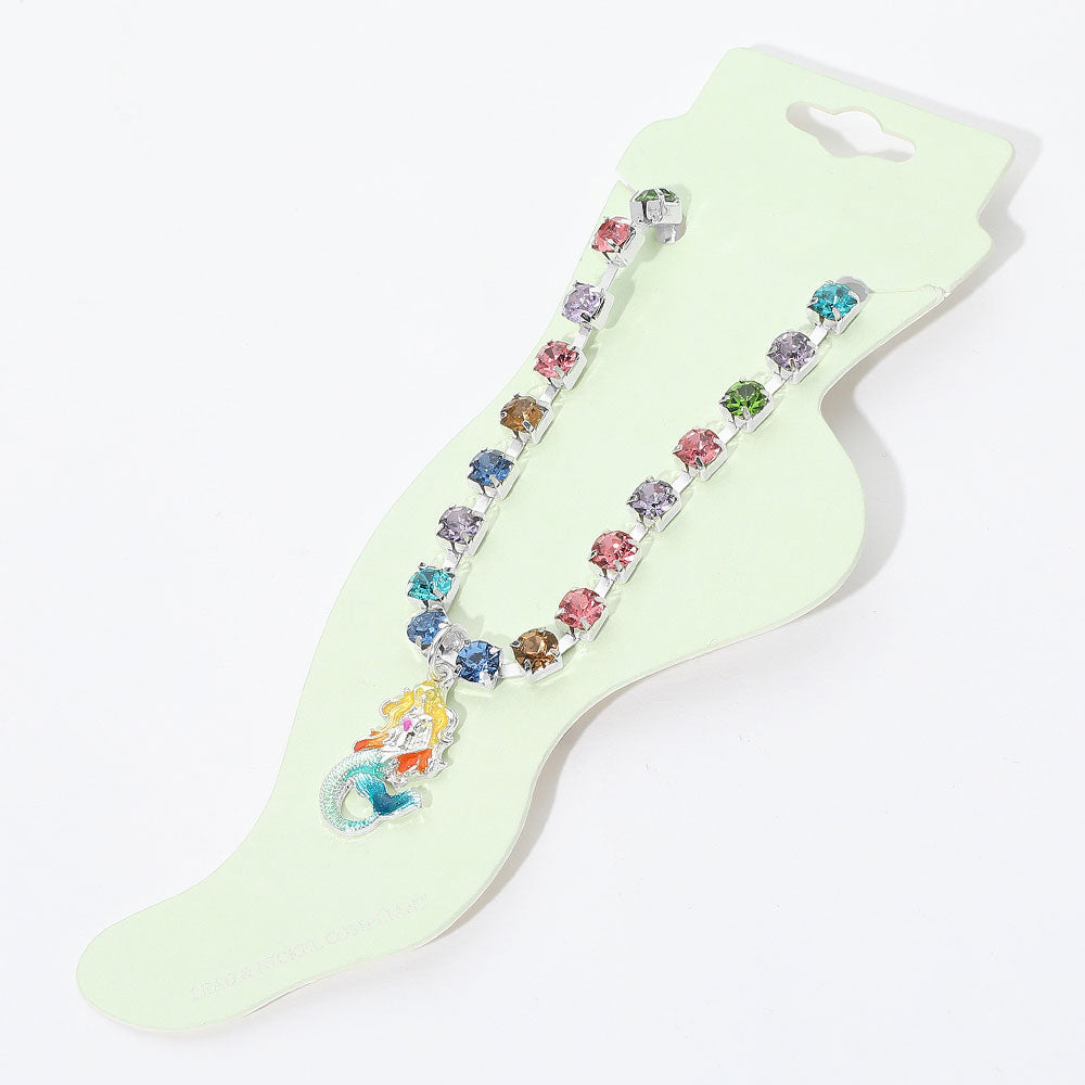 Enamel Mermaid Charm Round Stone Anklet