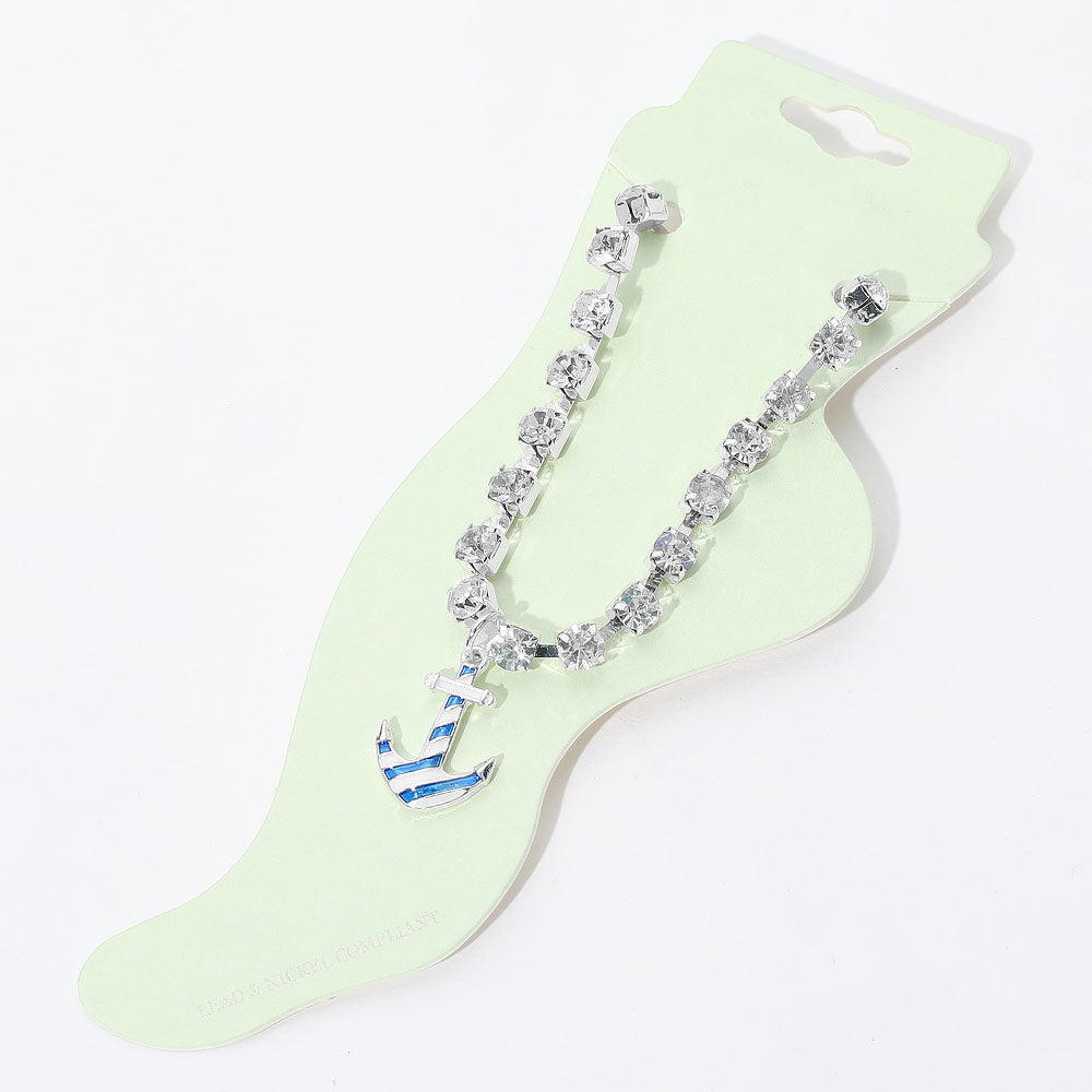 Enamel Anchor Charm Round Stone Anklet