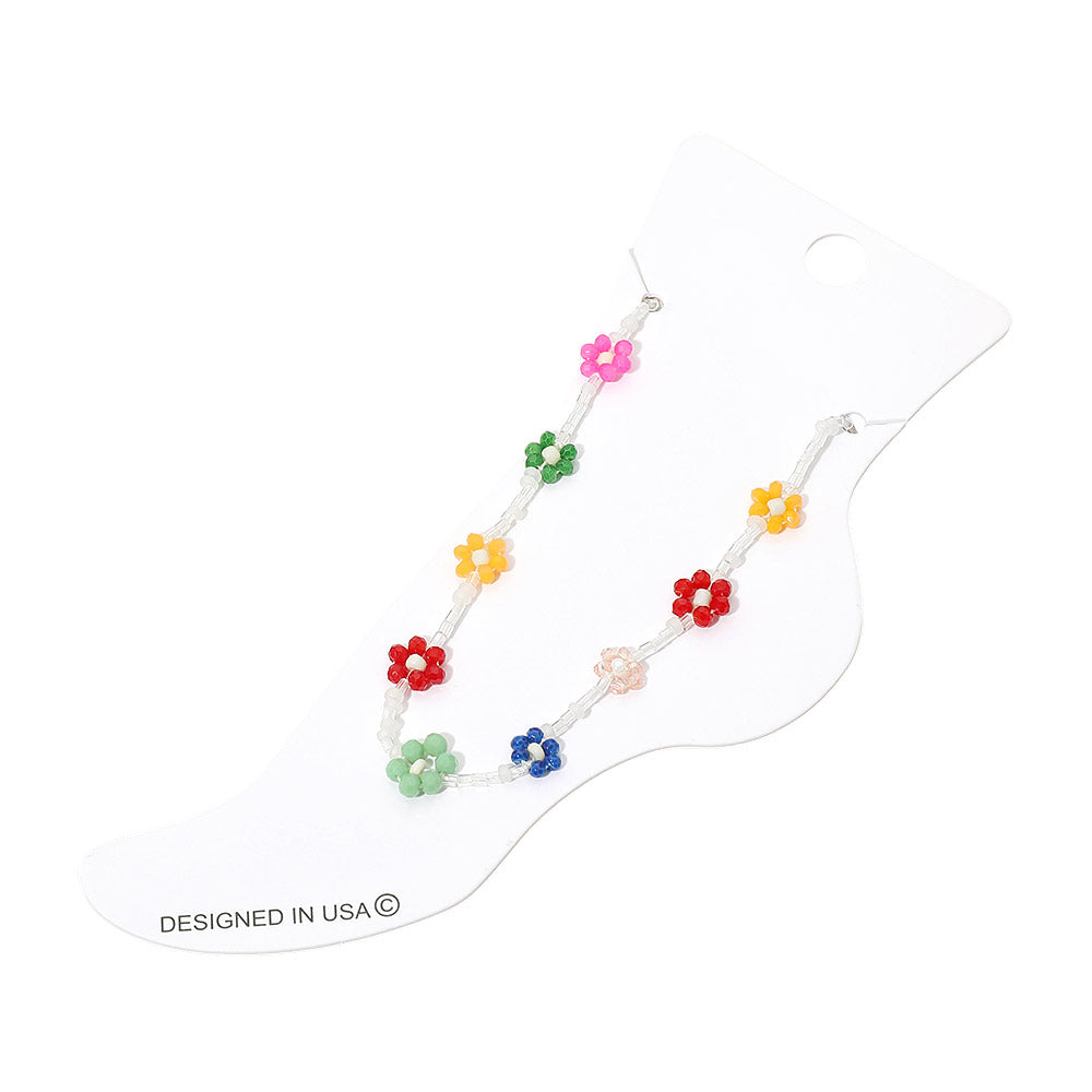Flower Faceted Beaded Anklet