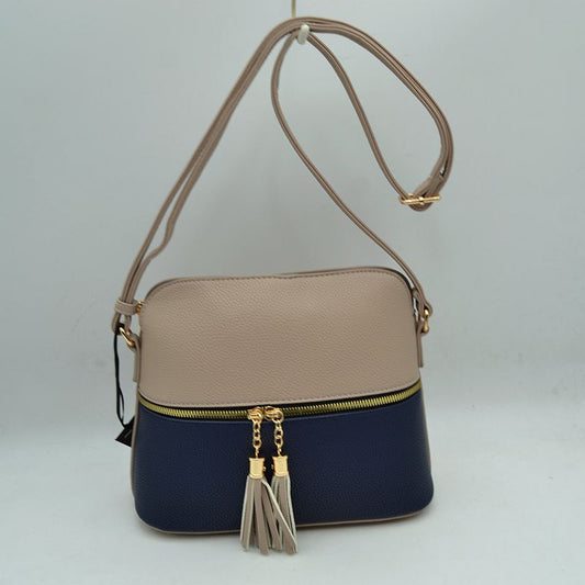 Crossbody Bag with Double Zipper Tassel Accent