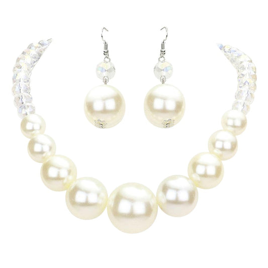 Faceted Beaded Chunky Pearl Necklace