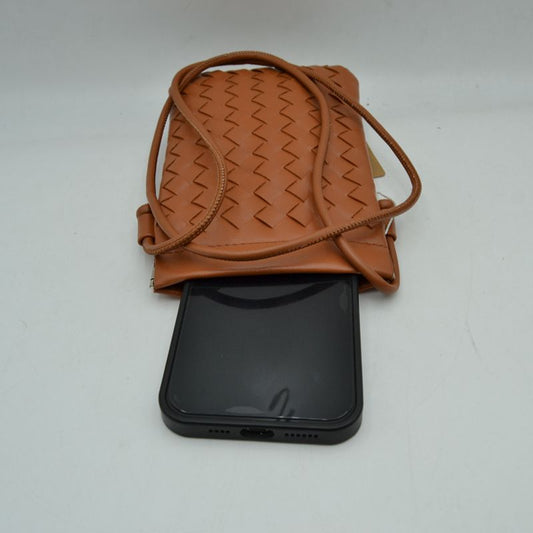 Woven Texture Vertical Phone Pouch Crossbody Bag with Cord Strap