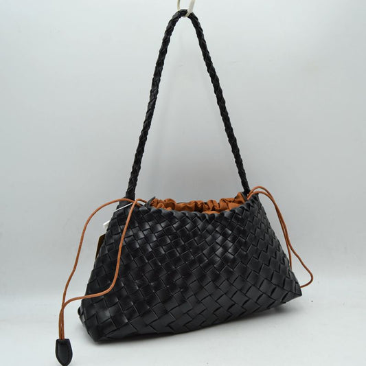 Woven Pouch Shoulder Bag with Braided Strap and Drawstring Closure