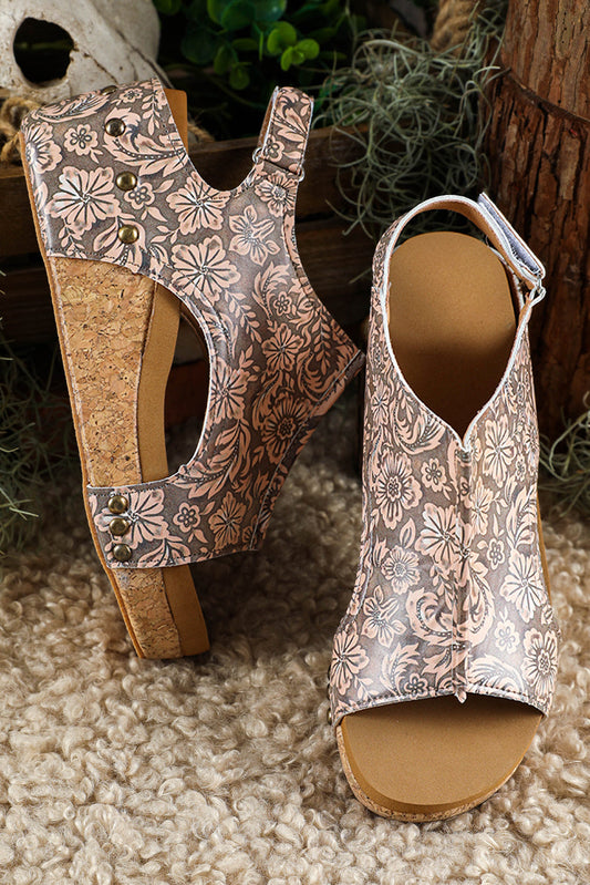 Vintage Floral Hollowed Platform Sandals