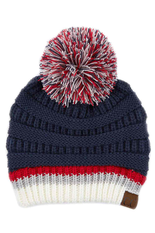 C.C Teal Color Ribbed Beanie With Pom