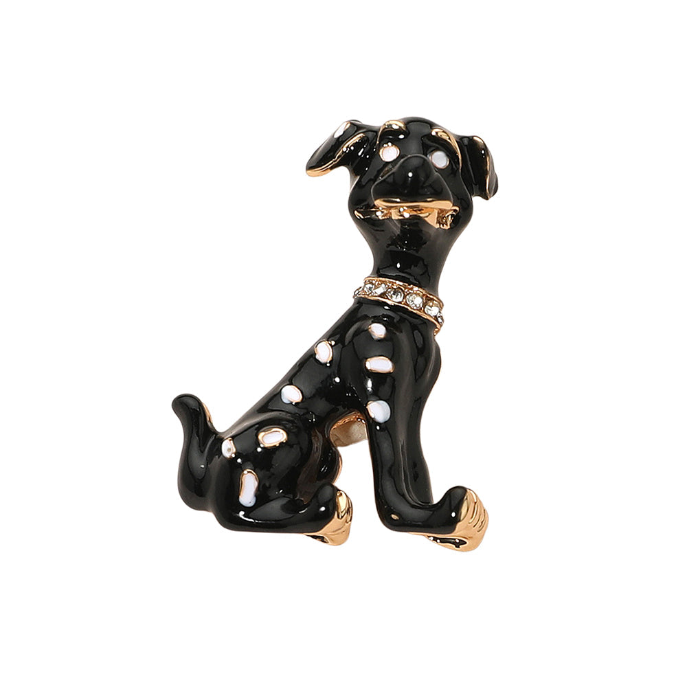Gold Dipped Enamel Spotted Dog Pin Brooch