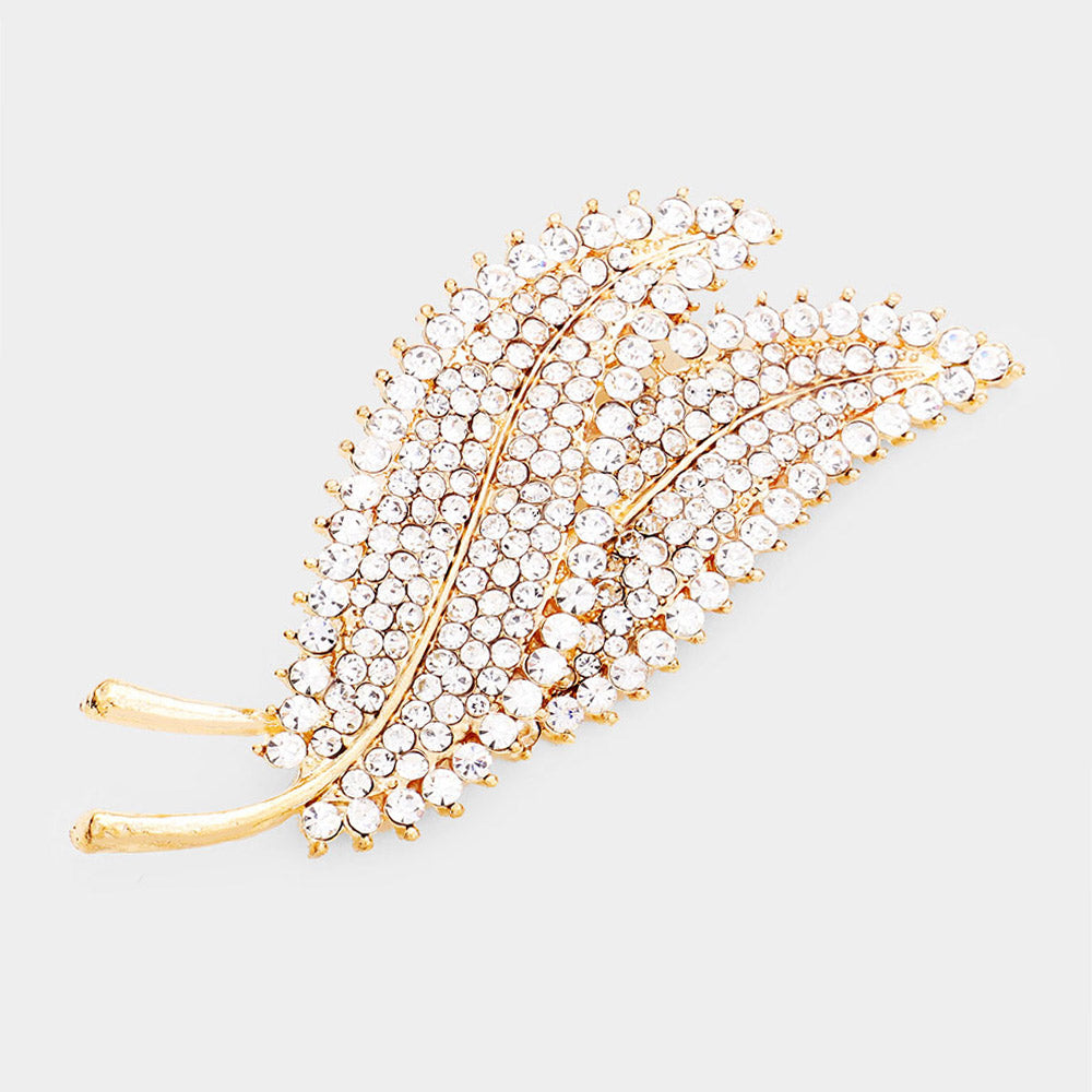 Rhinestone Pave Double Leaf brooch