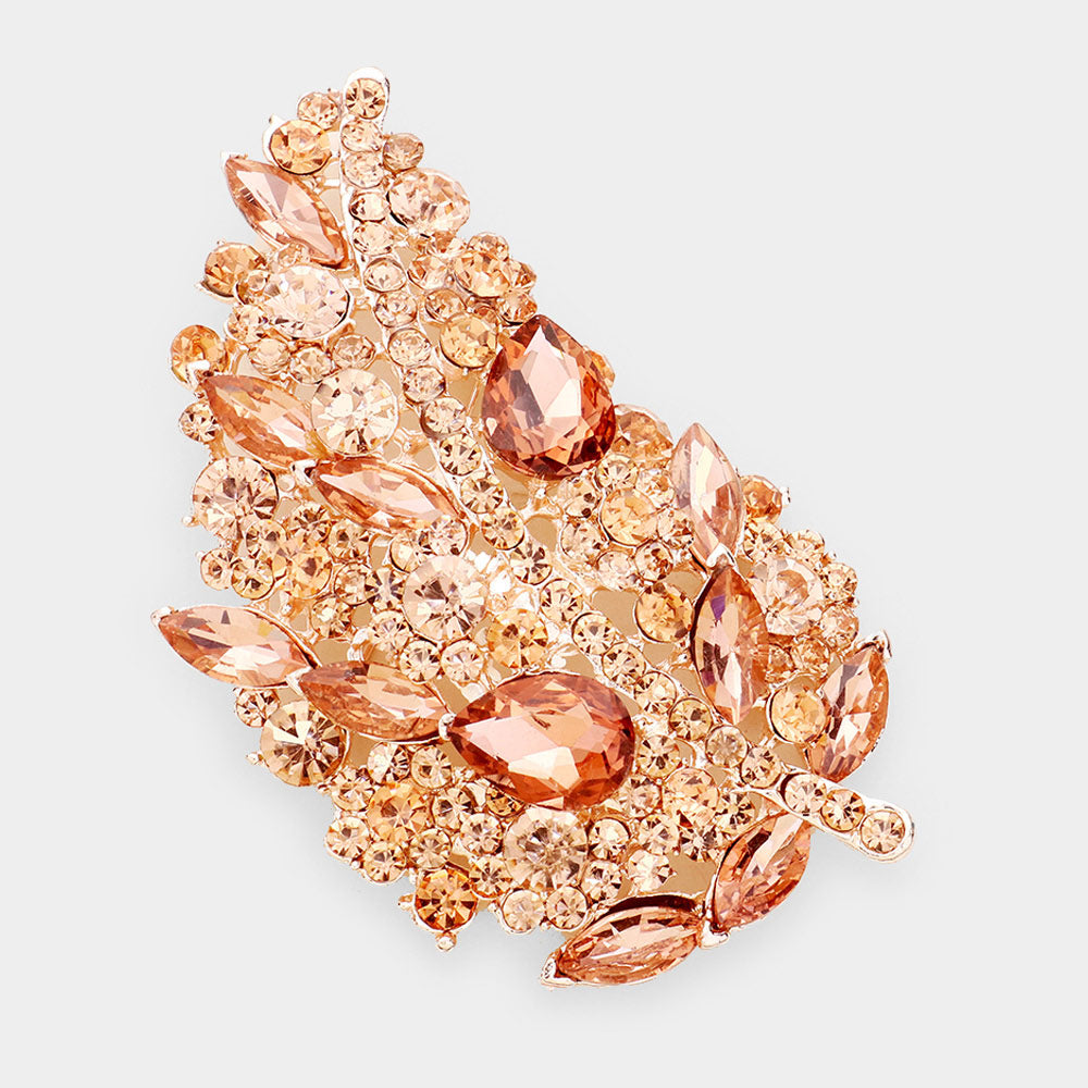 Glass Crystal Leaf Pin Brooch