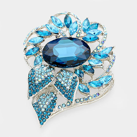 Glass Crystal Flower Stone Brooch / Pendant