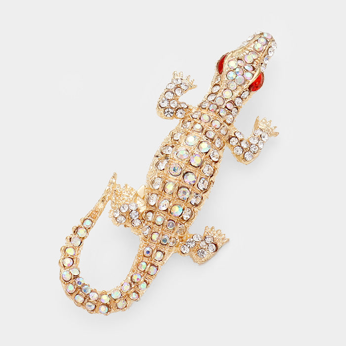 Crystal Rhinestone Pave Crocodile/Alligator Pin Brooch