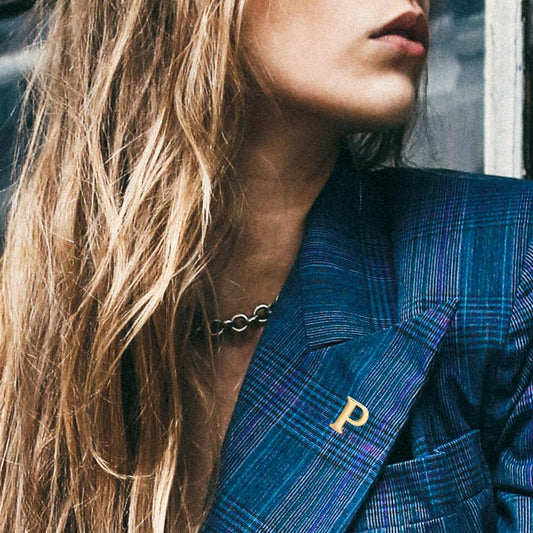 -P- Metal Initial Monogram Lapel Mini Pin Brooch