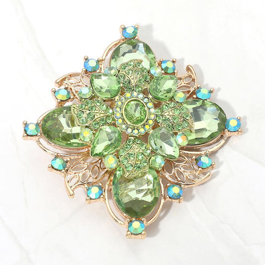 Bold Vintage Floral Rhinestone Pin Brooch