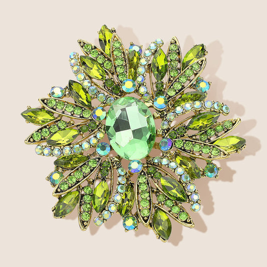 Glass Crystal Flower Brooch Pendant