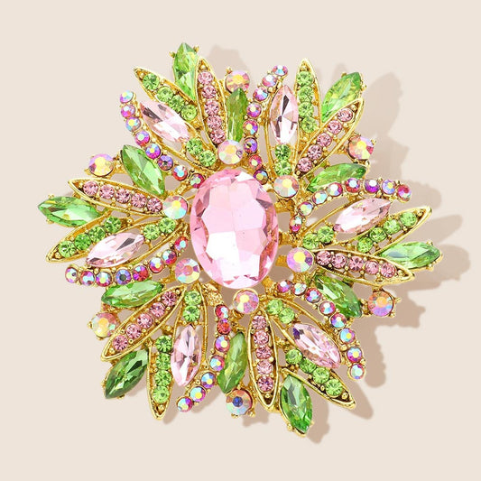Glass Crystal Flower Brooch Pendant