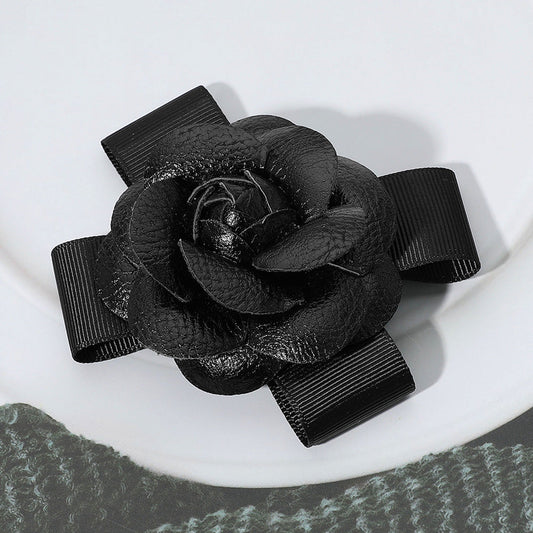 Faux Leather Flower Bow Pin Brooch Hair Clip
