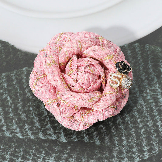 Enamel Flower Number Five Pointed Tweed Flower Pin Brooch Hair Clip