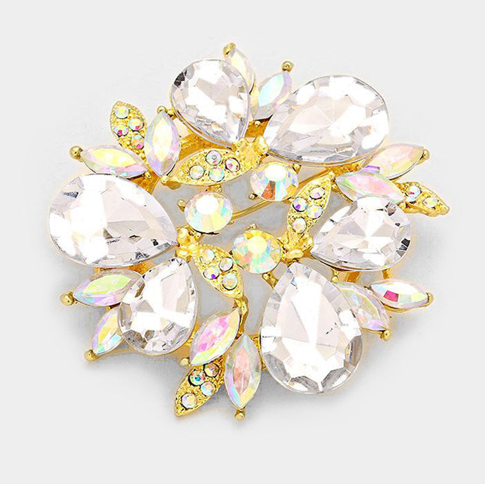 Glass Crystal Teardrop Wreath Pin Brooch