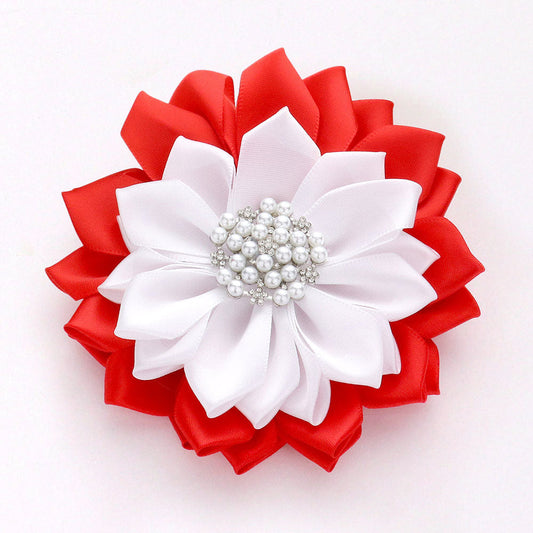 Pearl Pointed Flower Ribbon Brooch Hair Clip